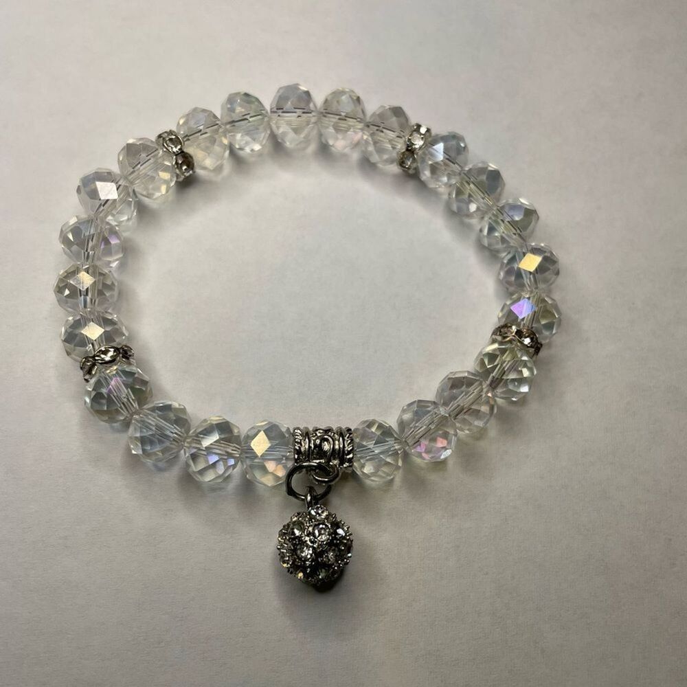 Beaded Bracelet, white/clear stretch,  Women’s Jewelry